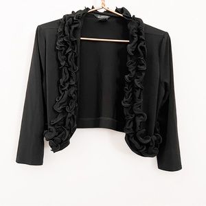 Glamour solid black, ruffled cardigan